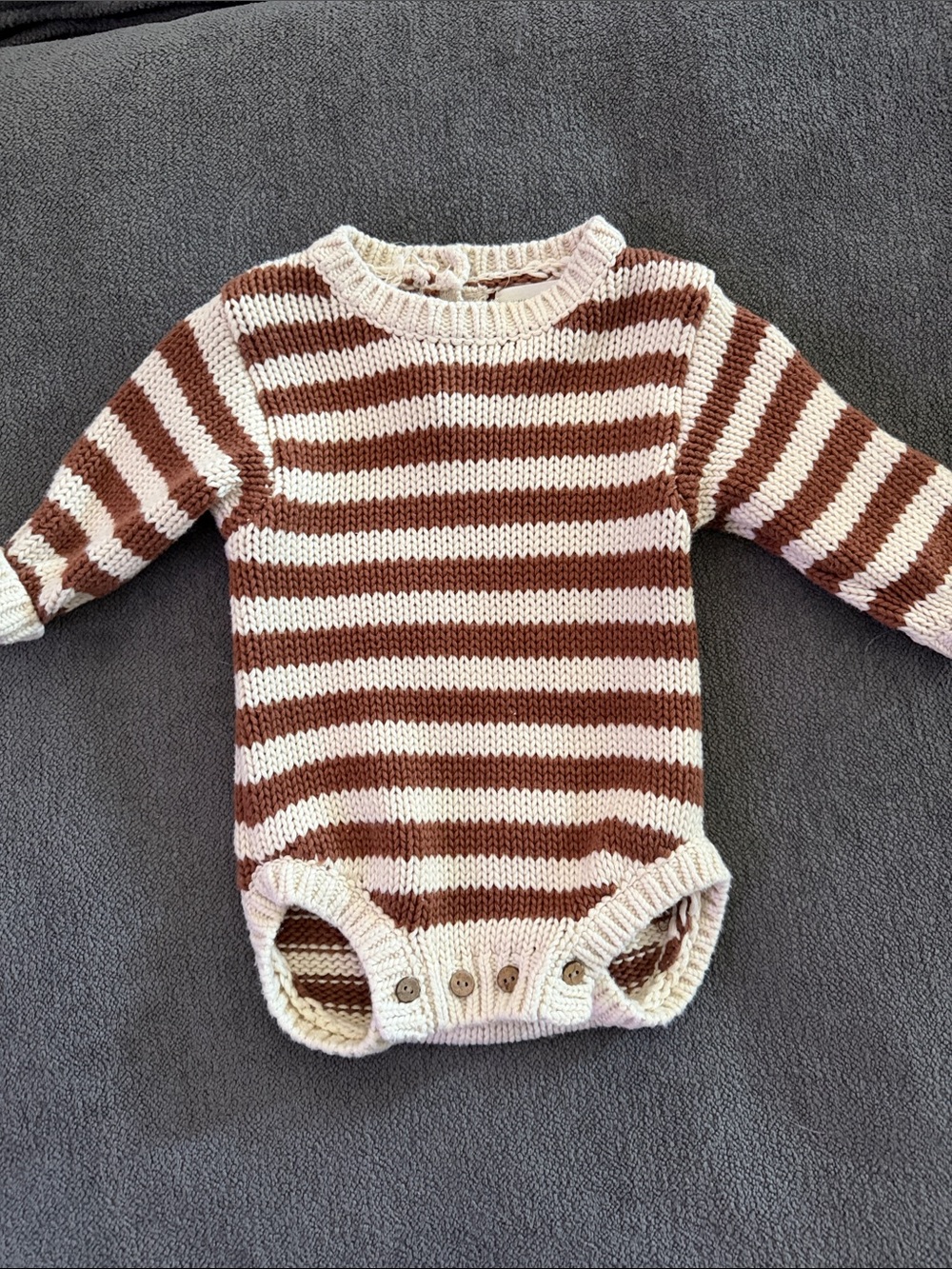 Quincy Mae Striped Knit One-Piece in Cream and Brown